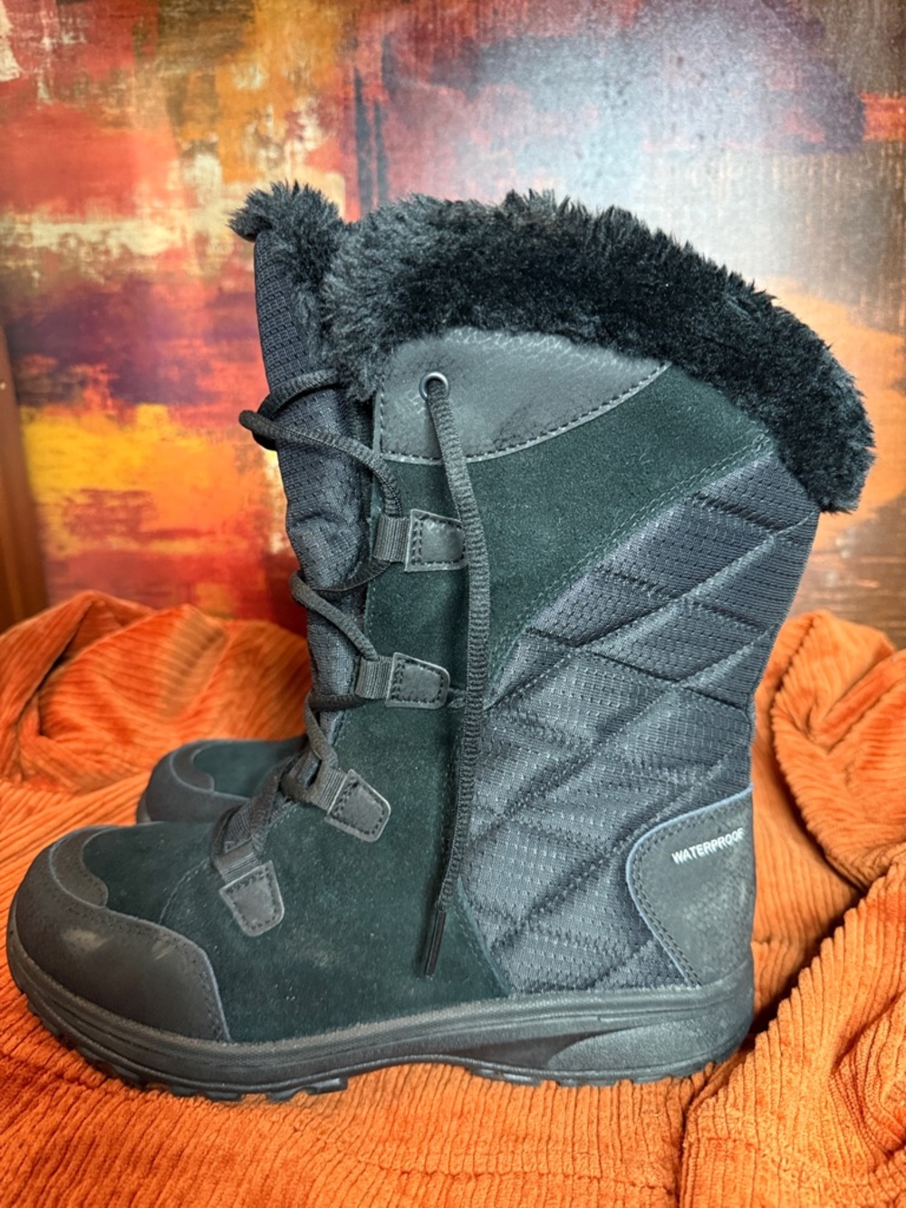 Columbia Black Lace-Up Faux-Fur Winter Boots